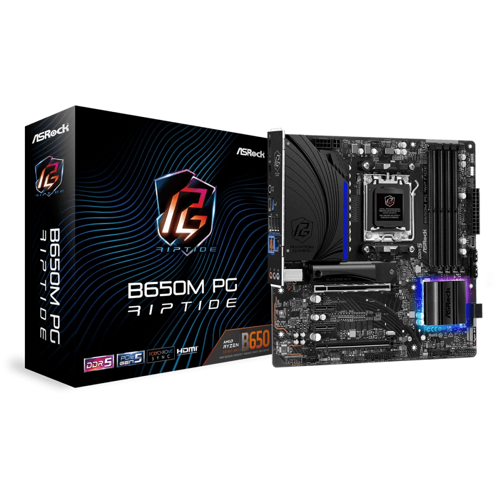 ASRock B650M PG Riptide WiFi AMD 600 Series mATX Motherboard | 90 - MXBKR0 - A0UAYZ | - Vektra Computers LLC ASRock B650M PG Riptide WiFi AMD 600 Series mATX Motherboard | 90 - MXBKR0 - A0UAYZ | - Vektra Computers LLC